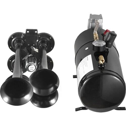 Reliable New Quad 4 Train Air Horn Kit Semi Truck Boat W/ 150 PSI Compressor 12V 3 Liters Refitting Air Pump with Four Pipe Horn