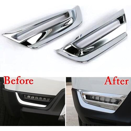 BBQ@FUKA Chrome ABS Four-wheel Drive Car Front Fog Light Lamp Trim Cover Car Exterior Part Decoration Fit for Honda CRV 2017