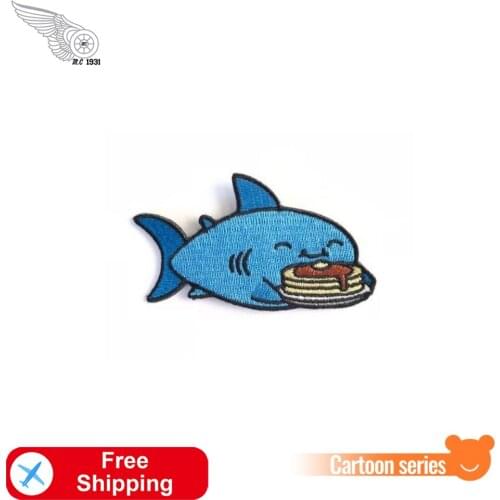 Pancake Smile Shark Embroidery Patch Iron on for Clothing DIY Cute Things Wholesale Little Size Cartoon Child Backpack Applique