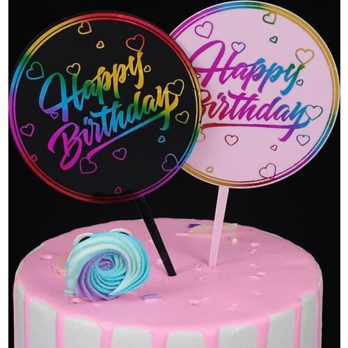 New Colorful Printed Happy Birthday Cake Topper New Gold Glitter Birthday Cupcake Toppers for Birthday Party Cake Decorations