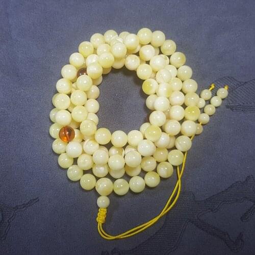 Baltic amber new natural beeswax string bracelet, hand 108 white beads white-yellow Bai Mi specials