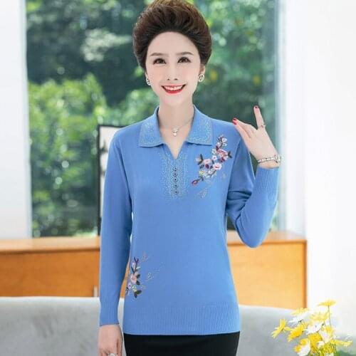 2021 Autumn Winter Women Embroidery Pullovers Sweater Knitted Elasticity Casual Jumper Fashion Slim Lapel Warm Female Sweaters