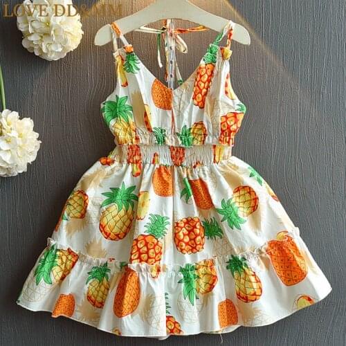 LOVE DD&MM Girls Dresses 2020 Summer New Kids Girls Fashion Cute Pineapple Print Halter Halter Waist Dress