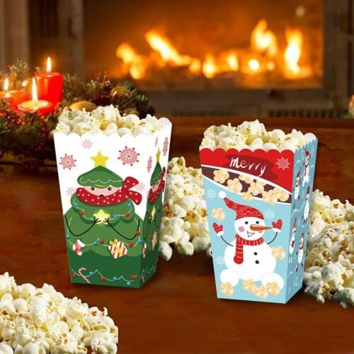 6pcs Christmas Popcorn Box Party Favour Wedding Pop Corn Kid Party Decoration Santa Claus Candy Bags Party Supplies