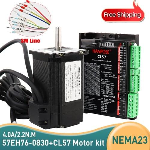 Step-servo motor 57EH76A4001+CL57 drive sets 4.0A 2.2N.m NEMA 23 Closed Loop 57CME22 DC-20-50v Servo Driver for CNC milling