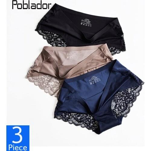 Poblador 3Pcs/Lot Hollow Out Womens Panties Sets Low Waist Underpants Sexy Lady Lingerie Underwear Seamless Silk Sports Briefs