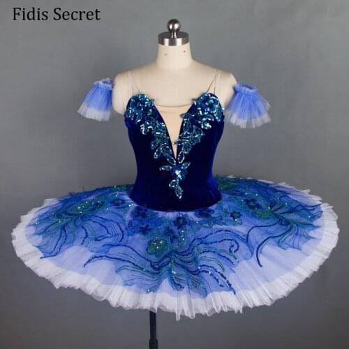 Deep Blue Top Quality Velvet Bodice Professional Pancake Ballet Tutu,Girls Blue Bird Raymonda Classical Performance Stage Wear
