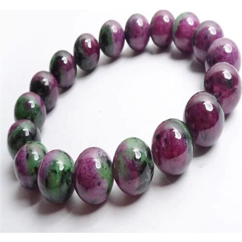Green And Red Genuine Zoisite Natural Stone Bracelets For Women Femme 13mm Round Bead Stretch Bracelet Free Shipping