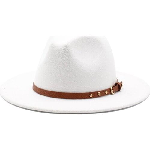 Women Men winter Wool white black Fedora Hat Wide Brim Jazz Hat With Punk Ribbon Gentleman Elegant Lady Church Fascinator Hat