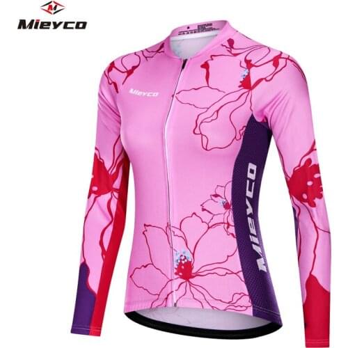 Womens Long Sleeve Cycling Jersey Breathable Pink Flowers Sport MTB Bike Jersey Cycling Shirt Pro Team Bicycle Clothing Maillot