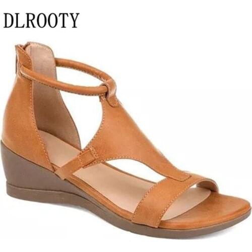 Woman Sandals Shoes Summer Pumps High Heels Wedges Peep Toe Zip Fashion Hollow Solid Gladiator Plus Size 35-43