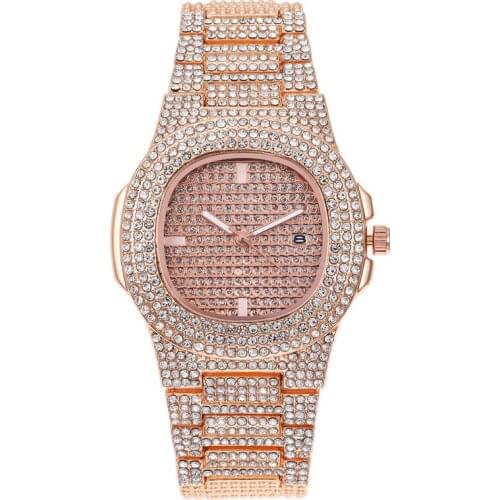 2020 Womens Watch Fashion Temperament Inlaid Rhinestone Calendar Quartz Strap Calendar Ladies Steel Band Watch