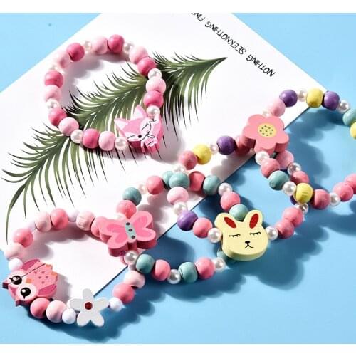 1 Set Girl Beads Toys Necklace Bracelet Butterflies Flowers Baby Handmade Necklace Accessories Princess Children Gifts