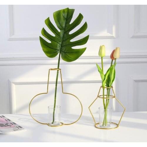 1PC Home Party Vase Abstract Gold Lines Minimalist Abstract Iron Glass Vase Dried Flower Vase Racks Nordic Flower Decor. JL 226