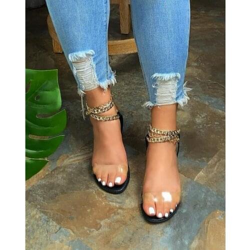 2021 Summer New Style Flat Sandals Fashion Solid Color Chain Open Toe Outdoor Womens Shoes Plus Size 43