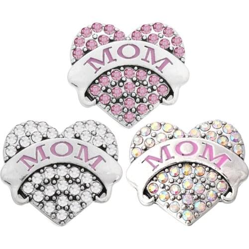 5pcs/lot New Snap Jewelry High Quality Rhinestone Crystal Heart Love MOM 18mm Metal Snap Buttons Fit Ginger Snap Button Bracelet