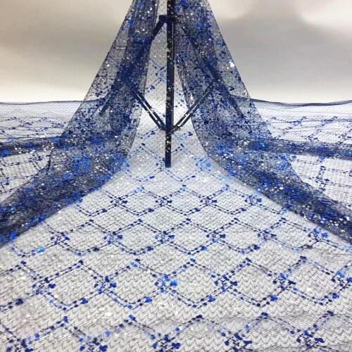 Sequins African Fabrics New Arrival 2020 Royal Blue Nigeria Sequined Embroidered Laces For Elegant Women Dress Tulle Material
