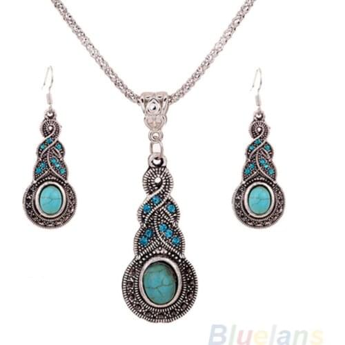 BLUELANS Unique Design Retro Jewelry Rhinestone Earrings Necklace Jewel Set C7AW crystal necklace set комлект бижутерии