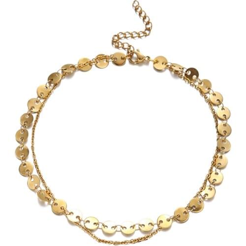 Double Layers Stainless Steel Sequin Chain Anklet Foot Chain Summer Yoga Beach Leg Bracelet Charm Anklets Jewelry Gift