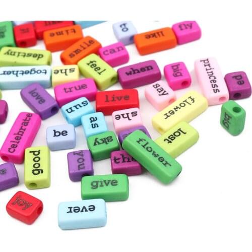 50 PCs Acrylic Word Beads Rectangle At Random About 24mm x 10mm - 12mm x 10mm, Hole: Approx 3mm