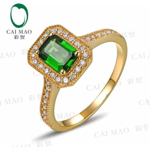 CaiMao 18KT/750 Yellow Gold 0.66 ct Natural Tsavorite & 0.33 ct Full Cut Diamond Engagement Gemstone Ring Jewelry