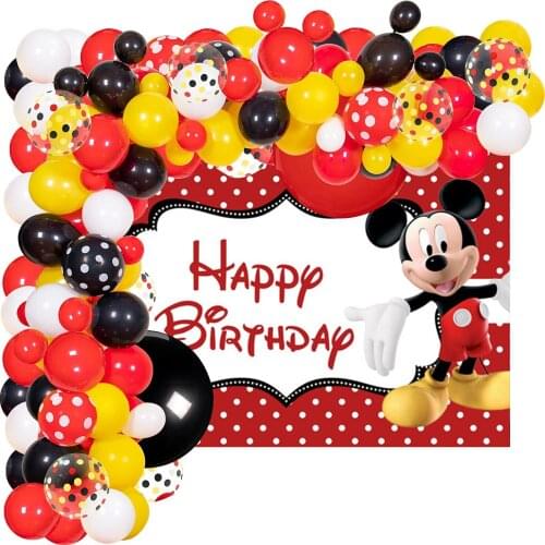 96pcs Disney Mickey Birthday Party Supplies Mickey Mouse Balloon Bouquet Arch Garland For Red Party Decor Baby Shower Decoration