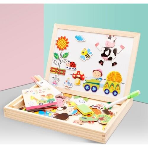 Wooden Montessori Baby Magnetic Puzzle Educational Jigsaw Game Toys Magnetic Puzzle Animal Figures Drawing Busy Board Toy Gift