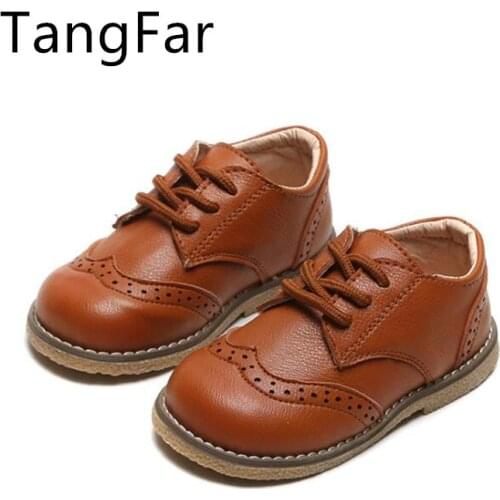 Childrens Causal British Students Sports Shoes Comfortable PU Leather Lacing Up Toddler White Board Shoe