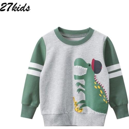 27Kids Boys Long Sleeve Cotton Cartoon Dinosaur Print Sweatshirts Kids Clothes Autumn Childrens Animal Clothing 2-9Years