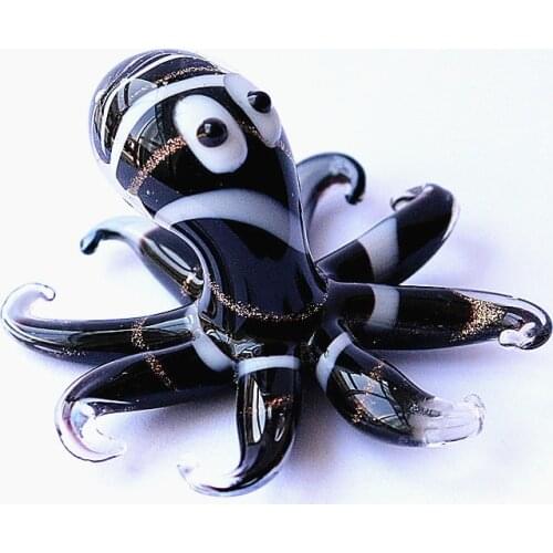 Murano Glass Octopus Figurines Black Gold Mini Handmade Cute Sea Animals Craft Ornaments New Year Gifts For Kids Aquarium Decor