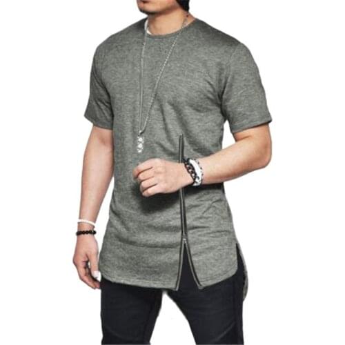 Side Slit High Street Hip Hop Streetwear T shirt Men Personality Zipper Men Tshirt Summer Hem Arc Design Casual T-shirt Camiseta