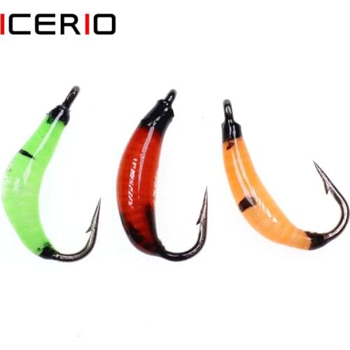 ICERIO 6PCS #8 Earth Worm Fly Nymph Bugs for Trout Perch Bluegill Whitefish Fly Fishing Lures