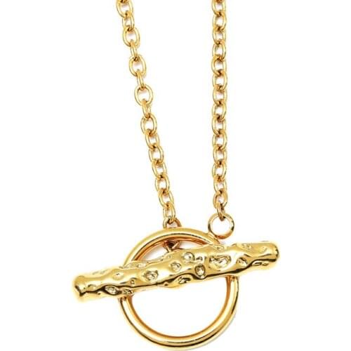 Crystal OT Buckle Circle Ring Hoop Pendant Necklace Gold Silver Color Clavicle Chain Necklace for Women Party Jewelry Gift