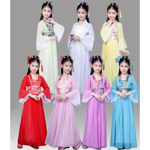 Hanfu Ancient Chinese Traditional Costume Girl Stage Dance Performance Dress Woman Folk Fairy Outfit Tangsuit for Kid Gift
