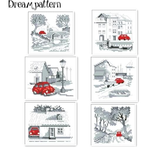 Red car in the country cross stitch package cartoon animal 18ct 14ct 11ct cloth cotton thread embroidery DIY handmade needlework