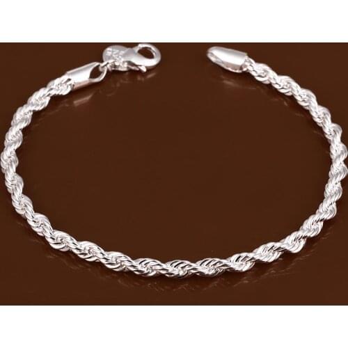 New Fashion Jewelry 925 Sterling Silver Twisted Rope Design Bracelet For Unisex Man Women Gift d88