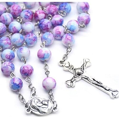 Handmade Rosary Necklace with Jesus Crucifix Prayer Beads Catholic Religious Ornament Christian Prayer Gift