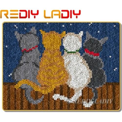 Latch Hook Rug Kits Crocheting Carpet Kittens at Night Dog Acrylic Yarn Pre-Printed Canvas Cushion Mat Crochet Tapestry Crafts