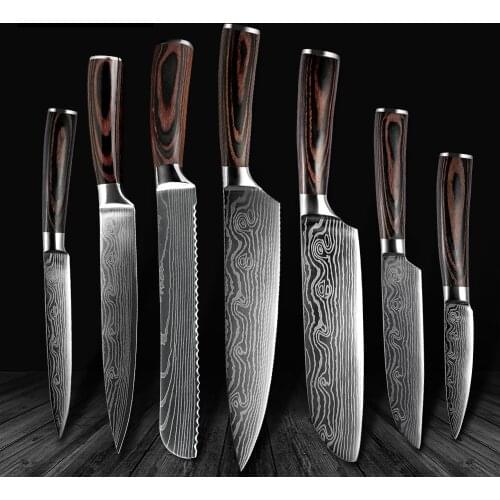 Kitchen knives Set Professional Chef Knives Japanese 7CR17 440C High Carbon Stainless Steel Imitation Damascus Pattern Knife Set