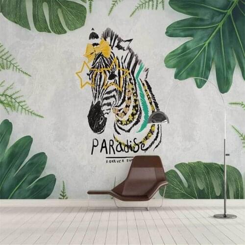 Custom 3D wallpaper mural fashion zebra green leaf Nordic living room bedroom background wall decoration painting wallpaper