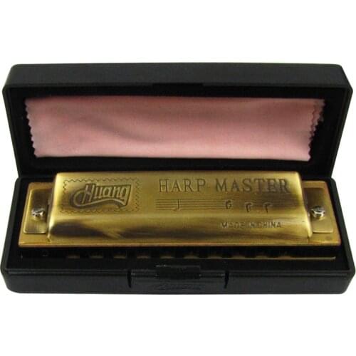 NEW Gold Harmonica Diatonic Harmonica Blues Harp Key of C 10 Holes Mouth Organ Musical Instrument