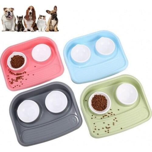 2021 New Pet Dog Duble Bowls Splash Proof Cat Food Bowl Puppy Kitten Feeding Feeder Water Bowl Plastic Small Dogs Feeding Dish
