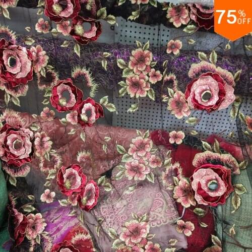 New blue or Black Luxury embroidery buckle design Lotus flowers Many Layers DIY 3D hand Work of Art Tulle back Sheet Curtains