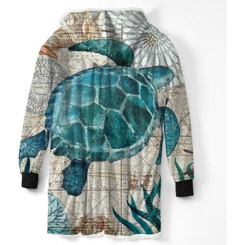 Turtle Hooded Blanket with Sleeve Marine Animal Cartoon Wearable Hoodie Blanket for Mens Classic Buckle Thicken Mens Jacket