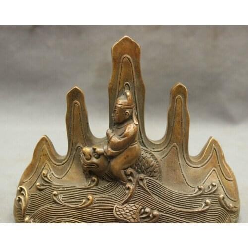 Song voge gem S3064 Chinese Bronze Copper Wealth literati Ride Dragon Fish Statue Brush Rack Holder