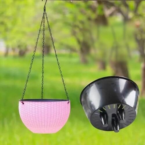 Plaited Hanging Basket Garden Rattan Flower Pot Resin Chic Planter With Chain Hanging Plant Pots Basket Plant Hang Plant Flower