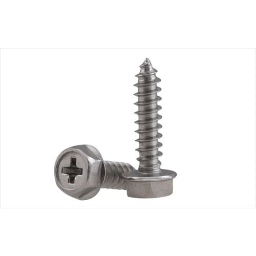304 stainless steel cross hex flange self tapping screw M3 M4 M5 M6 screw flange tapping screw with mat self tapping