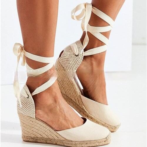 Womens Espadrille Ankle Strap Sandals Comfortable Slippers Ladies Womens Casual Shoes Breathable Flax Hemp Canvas Pumps