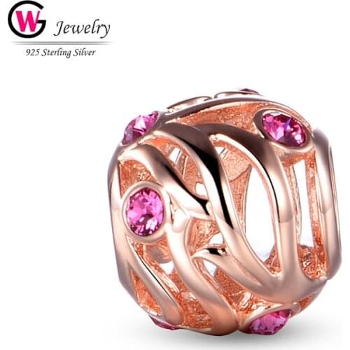 GW Brand Cute 925 Sterling Silver Charms Pink CZ Zirconia Fit Original Pandora Bracelet Pendant Beads Women Silver 925 Jewelry