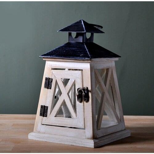 Nordic, Mediterranean-style primitive wooden lantern decorations industrial loft original style candlesticks - light